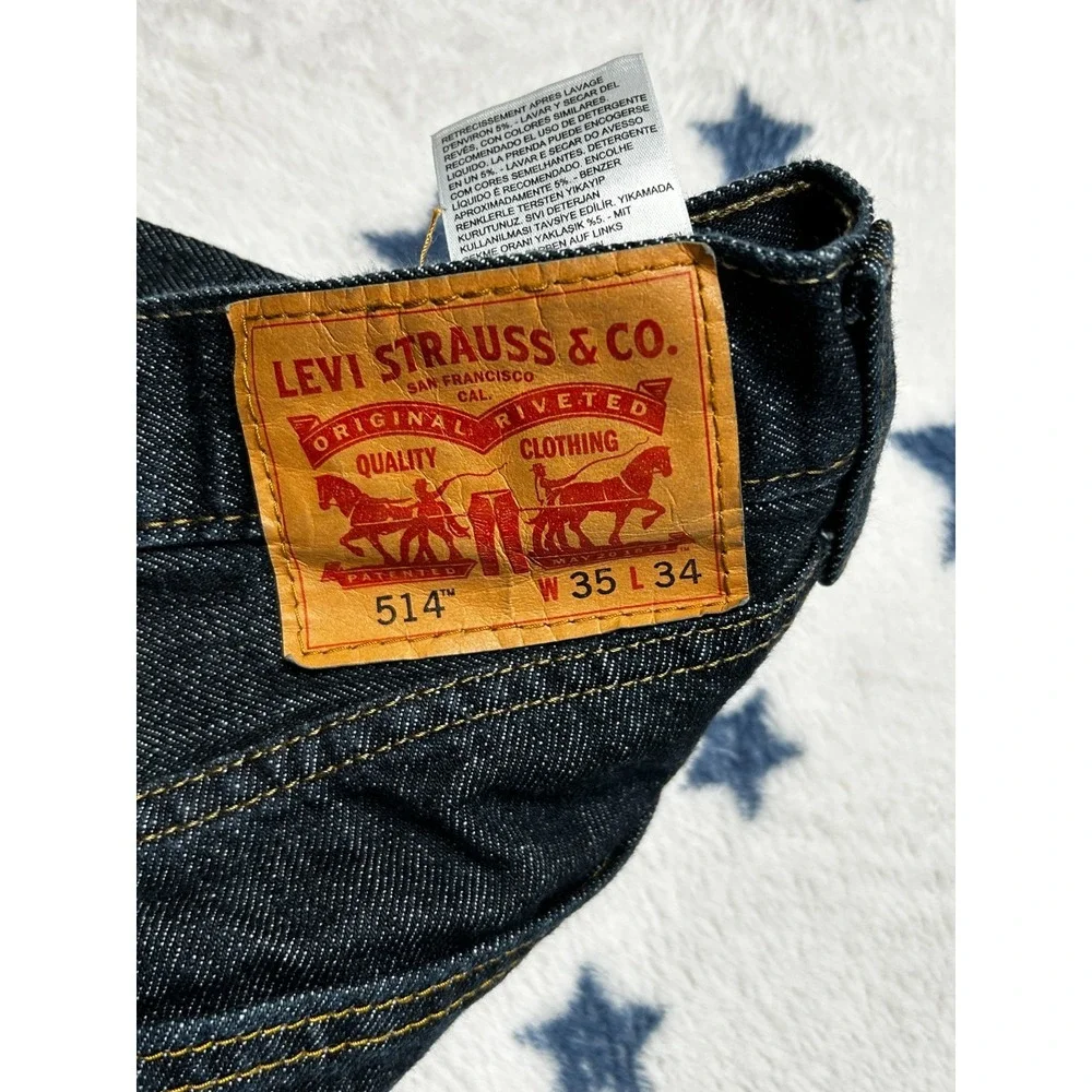 Levi's 514 Jeans Mens 35x34 Dark Wash Straight Fit Denim Pants Blue Classic